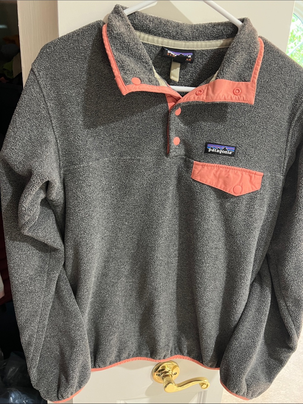 Patagonia Gray Fleece Pullover with Coral Trim